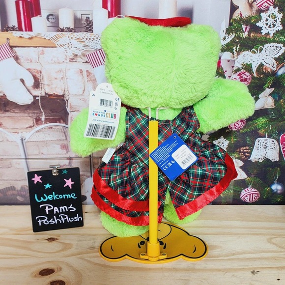 New Build A Bear Spring Frog & Plaid Gingham Christmas Dress Plush - Picture 2 of 5